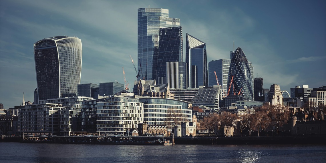 Tall buildings comrpise the London business district skyline