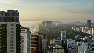 Skyline of a city in Asia. 
