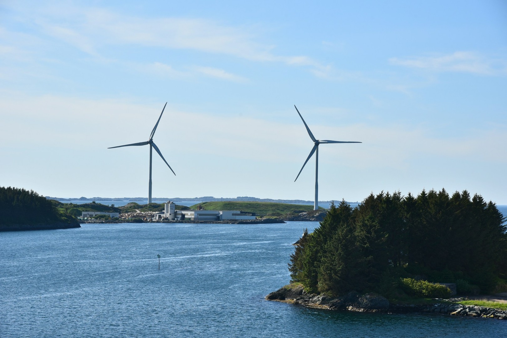 A landscape picture of Wind turbines near Haugesund, Norway.