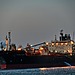 The oil tanker Petrel Pacific docked on the Yarra River, Australia.