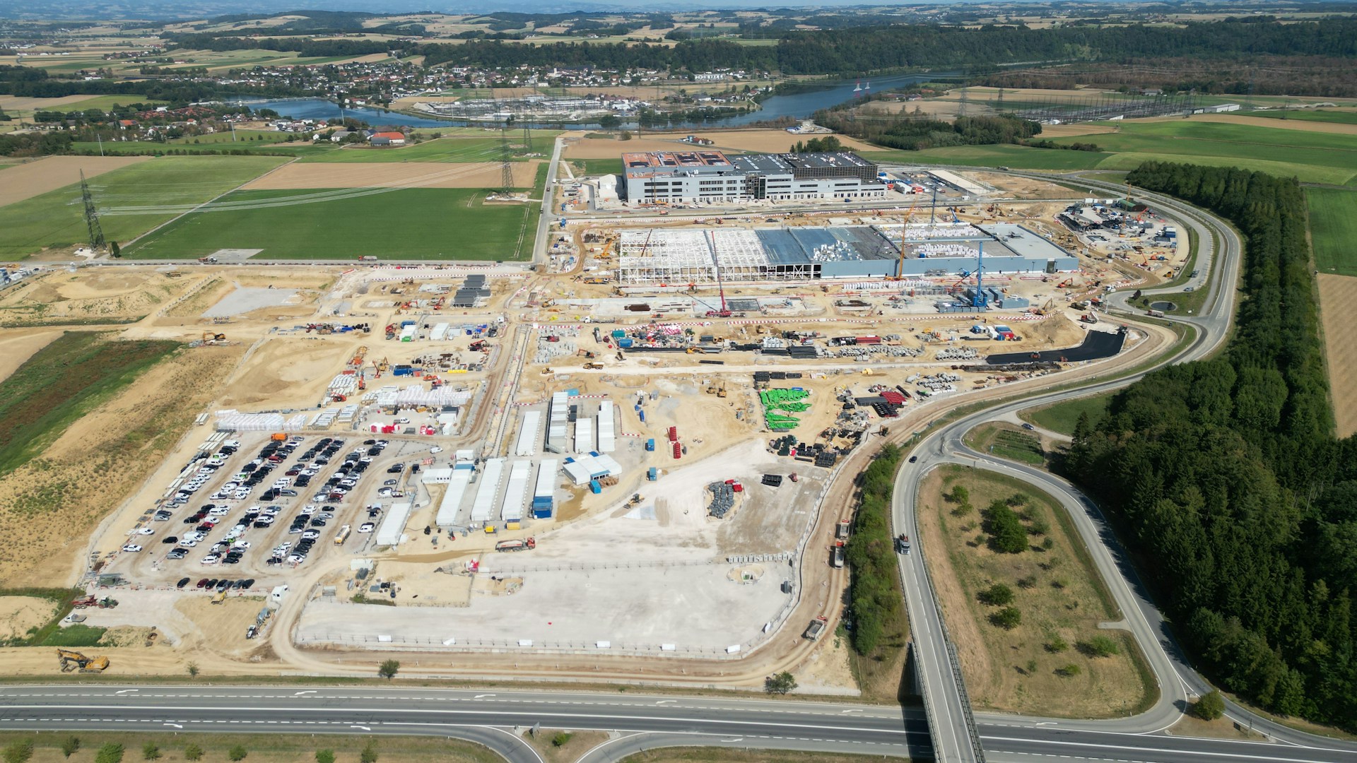 An aerial shot of a new Google data center under construction in Austria