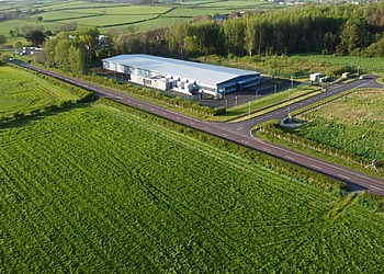 An aerial shot of a data center in Colerain, Northern Ireland