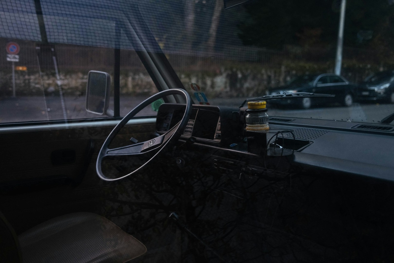 An interior of an old Volkswagen car.