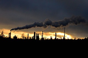 An industrial plant at sunset in Canada.