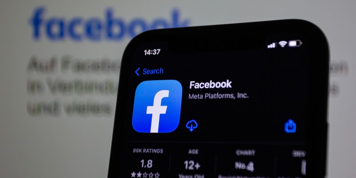 Facebook app displayed on a mobile phone.