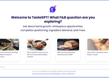 TasteGPT food intelligence interface displaying food and beverage trend data