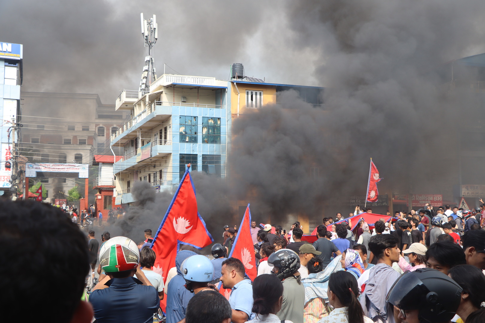 Nepalese Gen Z protesters in front of the Bharatpur Metropolitan City office in Nepal.