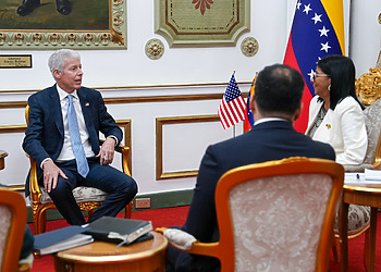 US Energy Secretary Chris Wright speaking with Venezuela’s interim President Delcy Rodriguez