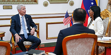 US Energy Secretary Chris Wright speaking with Venezuela’s interim President Delcy Rodriguez