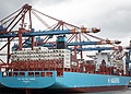 The ship “San Antonio Maersk” in a German port.