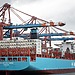 The ship “San Antonio Maersk” in a German port.