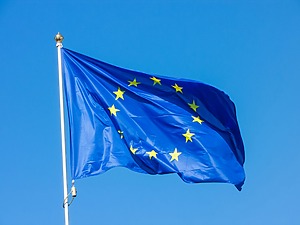 A picture of the EU flag fluttering. 