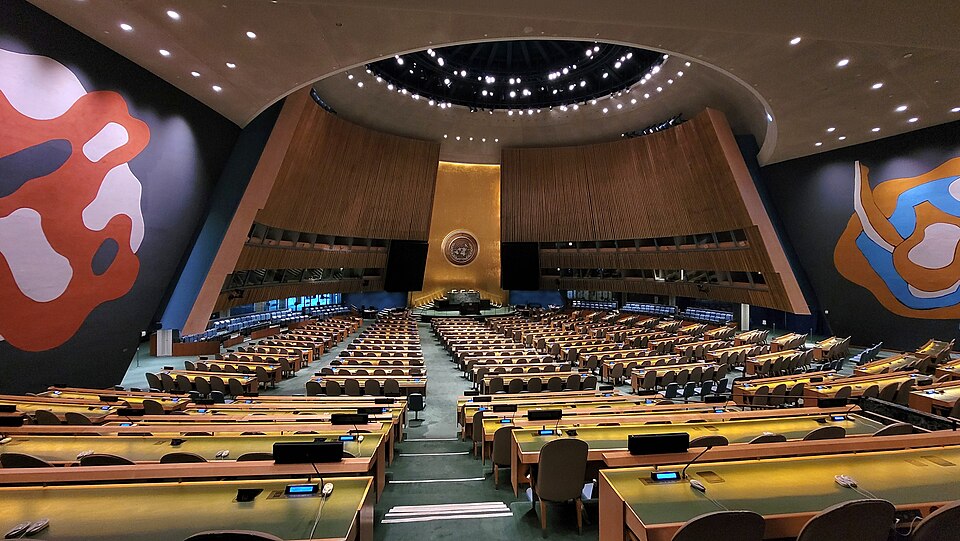 United Nations General Assembly hall in the UN Headquarters, New York City