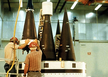 W78 warheads inside Mk12A RVs on a Peacekeeper bus at Vandenberg AFB in 1983.