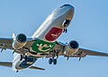 An aircraft climbing into the sky over Manises, Spain.