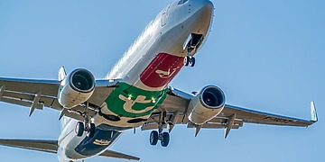 An aircraft climbing into the sky over Manises, Spain.