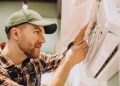 HVAC technician servicing a residential air-conditioning system