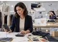 Apparel production specialist reviewing production documents