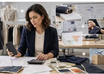 Apparel production specialist reviewing production documents