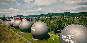 Gas tanks in Switzerland surrounded by nature