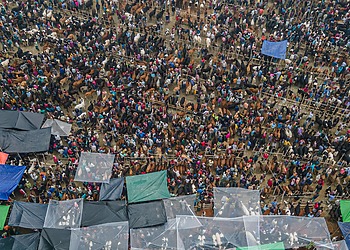 aerial shot of a crowded outdoor market
