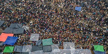 aerial shot of a crowded outdoor market