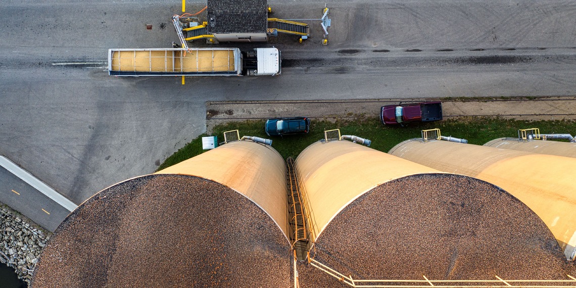 Aerial view of grain silos