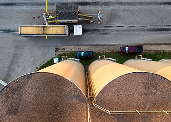 Aerial view of grain silos