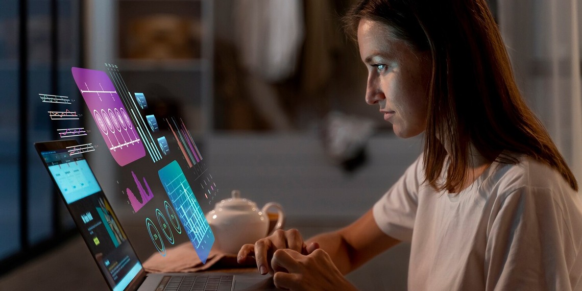 User reviewing an AI-powered digital interface on a computer screen