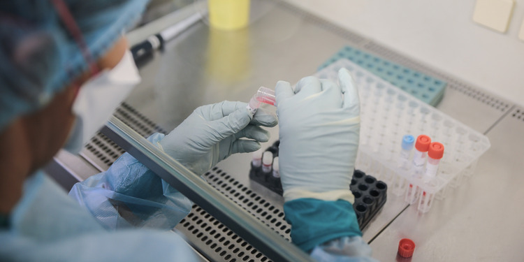 Laboratory technician mixes the samples with stocks inside the biosafety cabinets