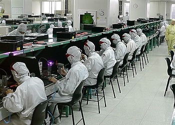 Workers at an electronics factory in China.