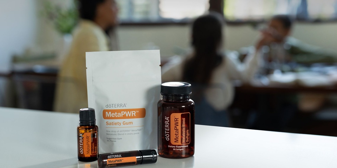 A selection of essential oil products displayed indoors, focused on wellness.