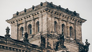 A close-up of the architectural building Reichstag in Berlin, Germany
