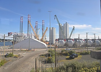 Wind turbines being constructed at a Revolution Wind project site.