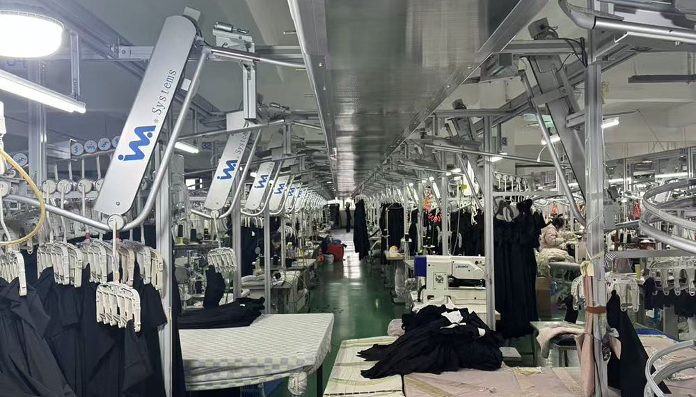 Garment production line inside a textile manufacturing factory