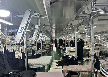 Garment production line inside a textile manufacturing factory