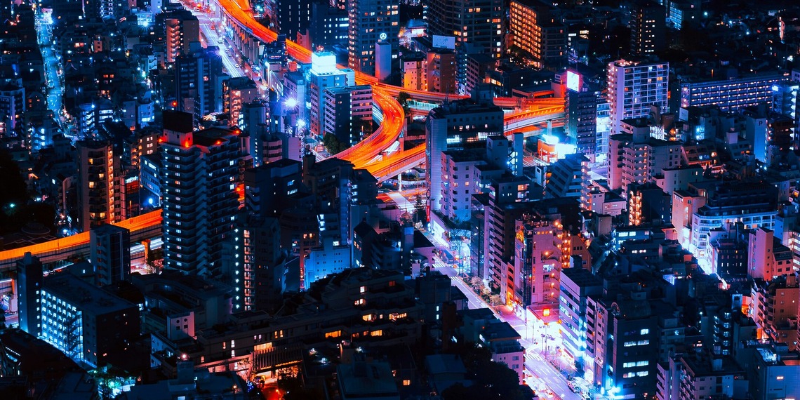 Aerial shot of Tokyo, Japan at night