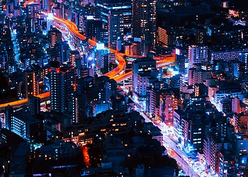 Aerial shot of Tokyo, Japan at night