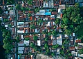 Colorful rooftops and greenery in Bangladesh.