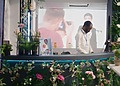 Branded trade show booth with coordinated displays and graphics