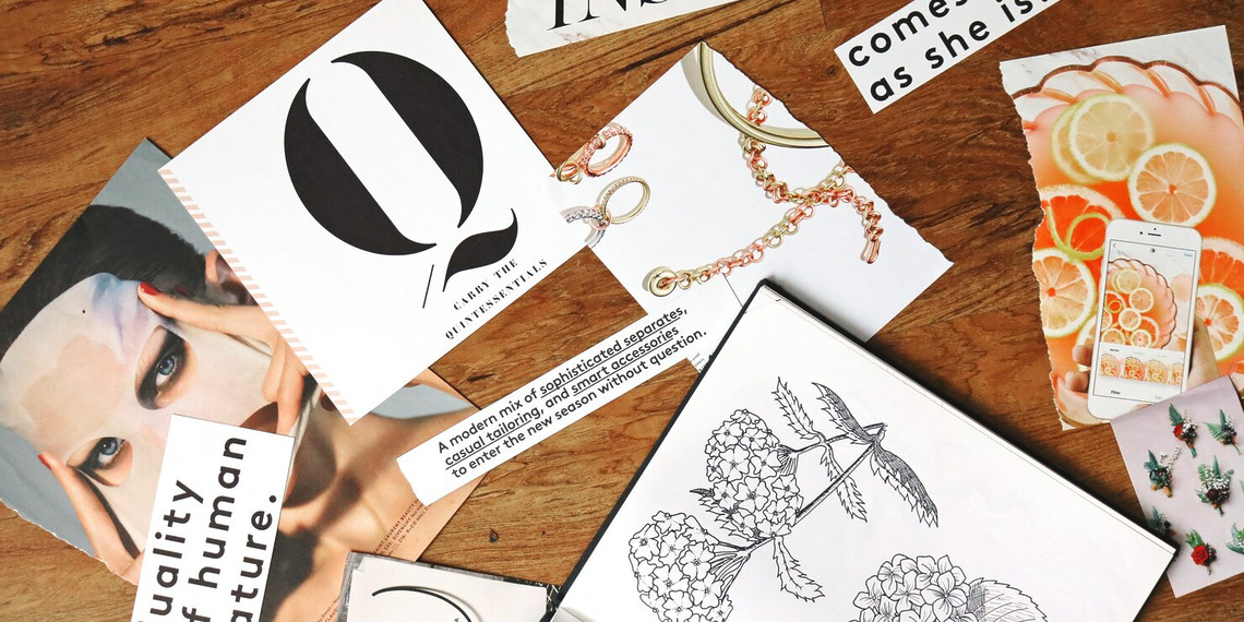 Creative mood board with minimalist artwork, typography and visual design references