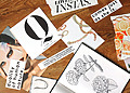 Creative mood board with minimalist artwork, typography and visual design references