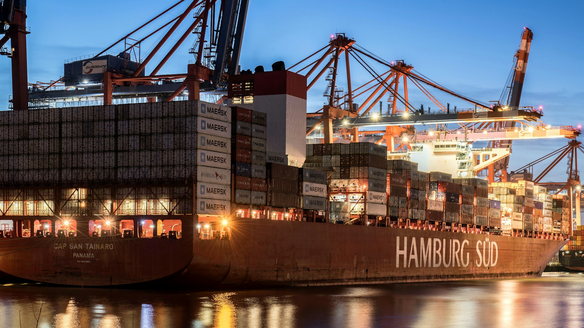 A close-up of a tanker in the port of Hamburg, the largest one in Germany